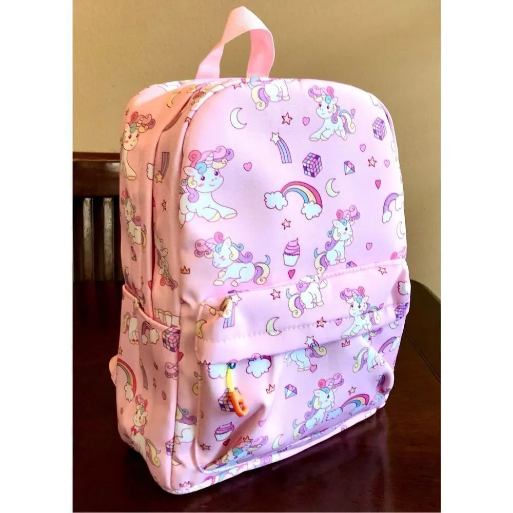 ACCMOR - NWT - Little Girls Canvas Backpack. Rainbows & Unicorns/Pink & Lavender